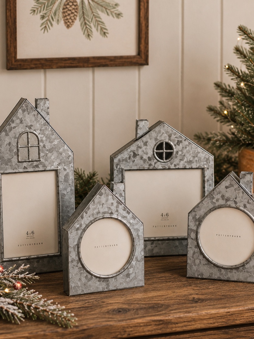 Pottery Barn Galvanized House Frames Set of 4 Holiday Farmhouse Cottage Decor